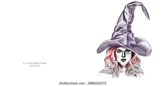 Young witch in pointed black hat 