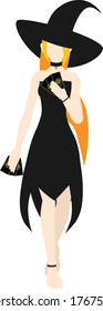 
Young witch with tarot cards. Isolated image on a white background.