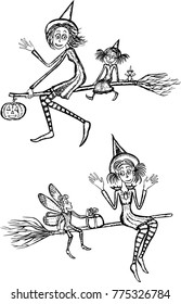Young witches fly on the brooms