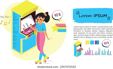 young woman 90 s arcade game
