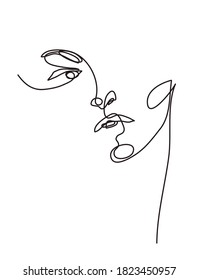 Young woman abstract portrait. One line drawing. Fashion illustration