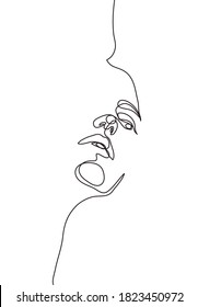 Young woman abstract portrait. One line drawing. Fashion illustration