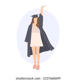 A young woman in an academic gown and an academic cap. Student silhouette, graduation.  Flat vector illustration isolated on white background