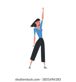 Young Woman Activist Rising her Fist, Female Protester Character, Empowerment Movement, International Women Day Cartoon Style Vector Illustration