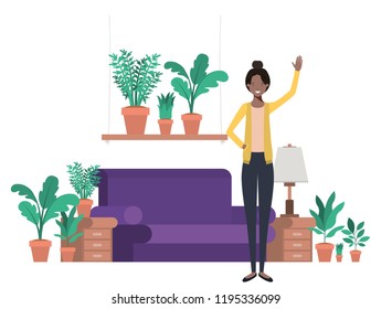 young woman afro in living room avatar character