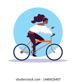 young woman afro riding bike avatar character
