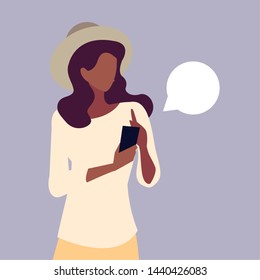 young woman afro using smartphone device