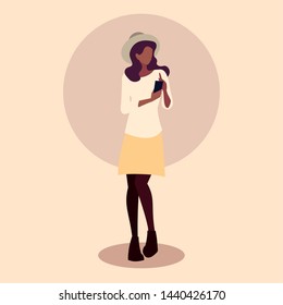 young woman afro using smartphone device
