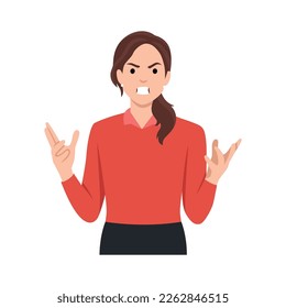 Young woman is angry. Discontent. Asking why. Flat vector illustration isolated on white background