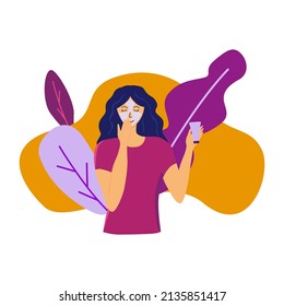 Young woman applies a face mask vector illustration. Female morning cosmetic procedures. Taking care of beauty