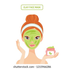 Young woman applying clay face mask cosmetics beauty and skincare vector illustration