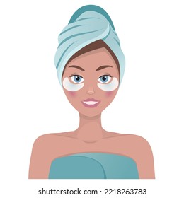 Young woman applying face cream. Girl with beautiful healthy skin. Face skin daily care steps. beauty treatment. taking foam bath at home. facial skin care. Home spa. Women's set.eye patches