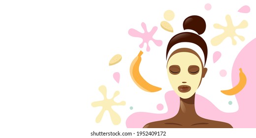 young woman applying fresh fruits face mask girl having facial treatment with banana fruit portrait horizontal