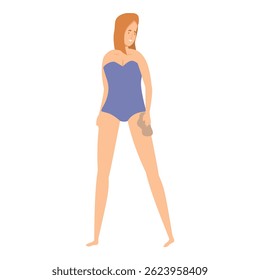 Young woman applying self tanner lotion on her legs, preparing for summer vacation