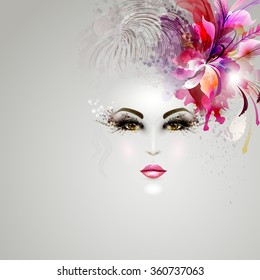 young woman in artistic image with hair decoration 