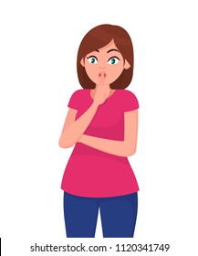 Young Woman Asking Silence. Silence Please! Keep Quiet. Shh! Vector Illustration In Cartoon Style. 