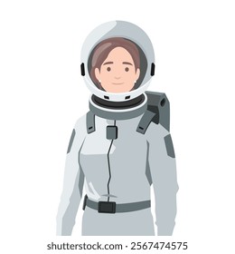 Young woman Astronaut Wearing Space Suit with helmet. Flat vector illustration isolated on white background