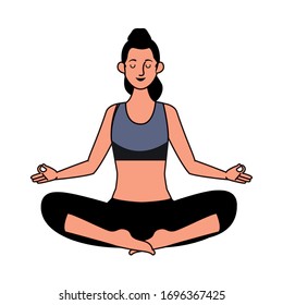 young woman athlete practicing yoga character vector illustration design