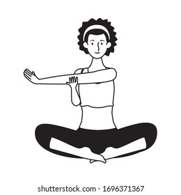 young woman athlete practicing yoga character vector illustration design