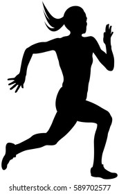 young woman athlete runner running sprint black silhouette