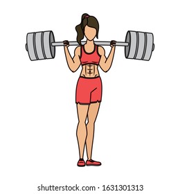 young woman athlete weight lifting vector illustration design