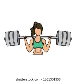 young woman athlete weight lifting vector illustration design