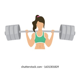 young woman athlete weight lifting vector illustration design