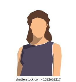 Young woman avatar, geometric flat design face, isolated vector illustration
