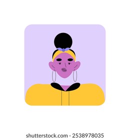 Avatar De Jovem Mulher Com Brincos De Arco E Fio Penteado Na Ilustração Vetorial Plano Simbolizando Juventude, Estilo E Moda Urbana, Isolado No Fundo Branco