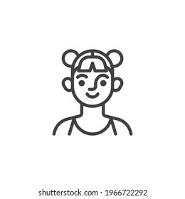 Young woman avatar line icon. linear style sign for mobile concept and web design. Girl with stylish hairstyle outline vector icon. Symbol, logo illustration. Vector graphics