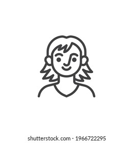 Young woman avatar line icon. linear style sign for mobile concept and web design. Girl with stylish hairstyle outline vector icon. Symbol, logo illustration. Vector graphics