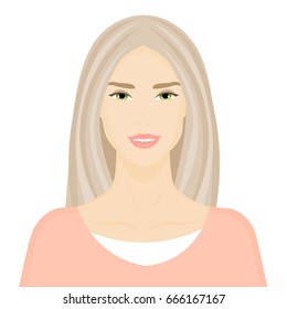 Young woman. Avatar. Portrait of a blonde. Beautiful girl on a white background. Vector illustration