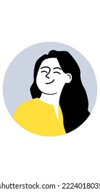 Young woman avatar portrait. Cartoon face, facial expressions in comic cartoon style. Highlights for stories. yellow and blue.  Vector illustration isolated.