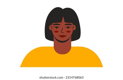 Young woman avatar vector flat illustration. Cartoon character.