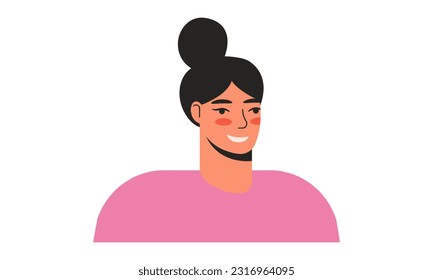 Young woman avatar vector flat illustration. Profile picture. Woman face. Cartoon character.
