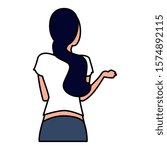 young woman of back position on white background vector illustration design