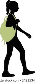 a young woman with backpack, silhouette vector
