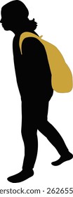 a young woman with backpack, silhouette vector