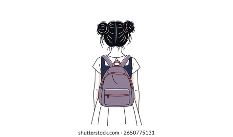 A young woman with a backpack walks towards a bright future