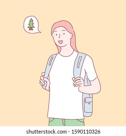Young Woman with Backpack.vector illustration.