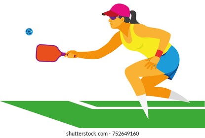 A Young Woman In A Baseball Cap Beats The Ball Playing Pickleball