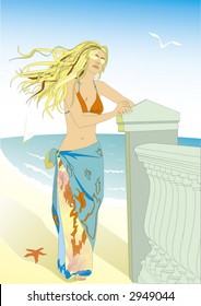 young woman at the beach - vector