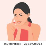 A young woman with beautiful skin, gentle and happy life. Healthy. Healthcare concept vector illustration.