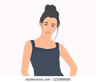 A young woman with beautiful skin, gentle and happy life. Healthy. Healthcare concept vector illustration.