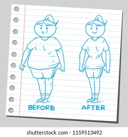 Young woman before and after weight loss