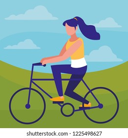 young woman in bicycle