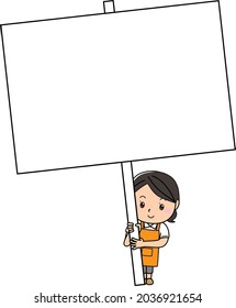 Young woman with a big placard