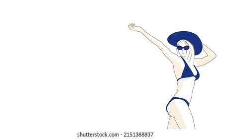 Young woman in bikini on white background.