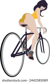 Young woman with bikini riding a bicycle. Vector isolated illustration. cycle riding 