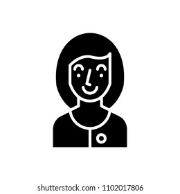 Young woman black icon concept. Young woman flat  vector symbol, sign, illustration.